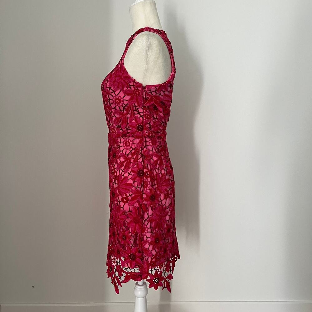 Adelyn Rae Mila Lace Floral Embroidered Mini Sheath Dress Red Pink - Picture 4 of 7